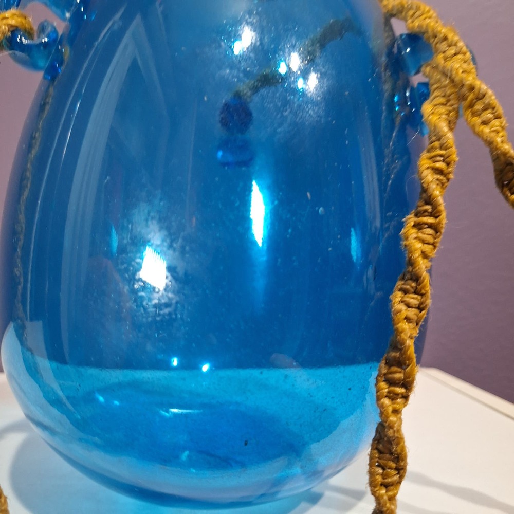 Vintage hanging hand blown thick cobalt blue glass vase - Picture 2 of 7